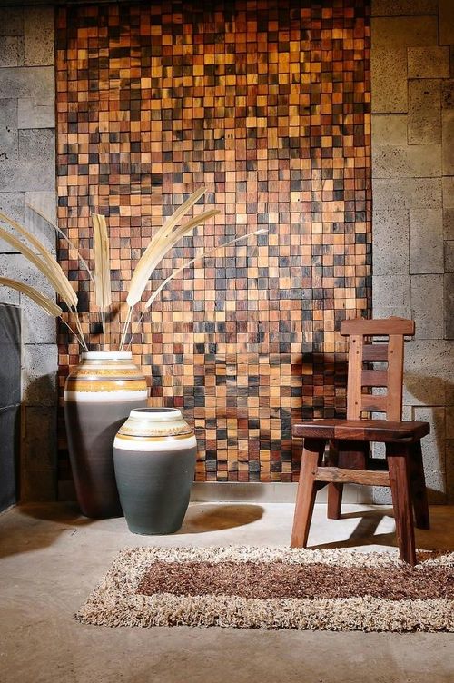 Оформление стен деревянной мозаикой