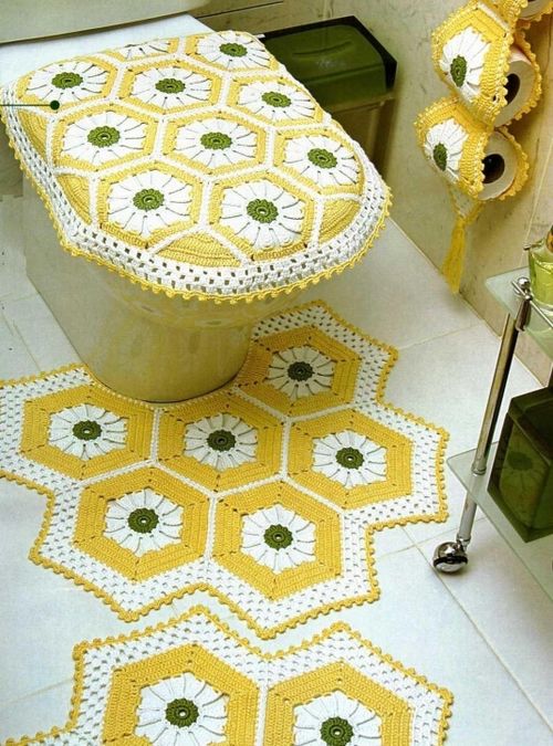 15 вариантов вязанных ковриков в ванную комнату крючком со схемами и описанием